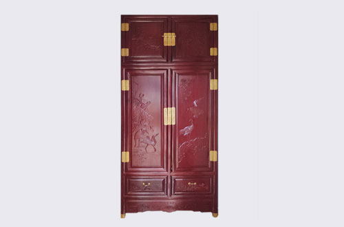 文安高端中式家居装修深红色纯实木衣柜
